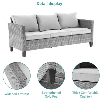 BONOSUKI Set di divani a dondolo girevoli da giardino da 6 pezzi in rattan grigio con tavolino laterale