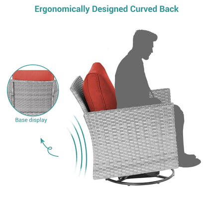 BONOSUKI Set di divani a dondolo girevoli da giardino da 6 pezzi in rattan grigio con tavolino laterale