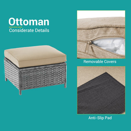 BONOSUKI Set di divani a dondolo girevoli da giardino da 6 pezzi in rattan grigio con tavolino laterale