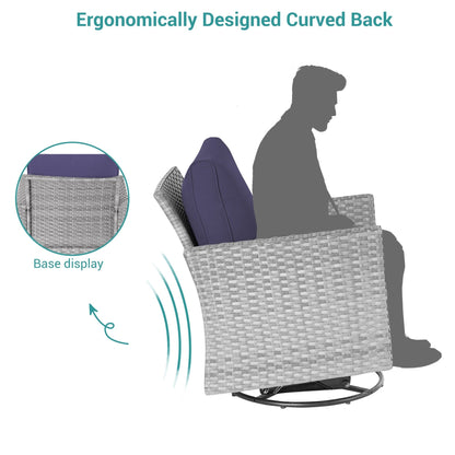 BONOSUKI Set di divani a dondolo girevoli da giardino da 6 pezzi in rattan grigio con tavolino laterale