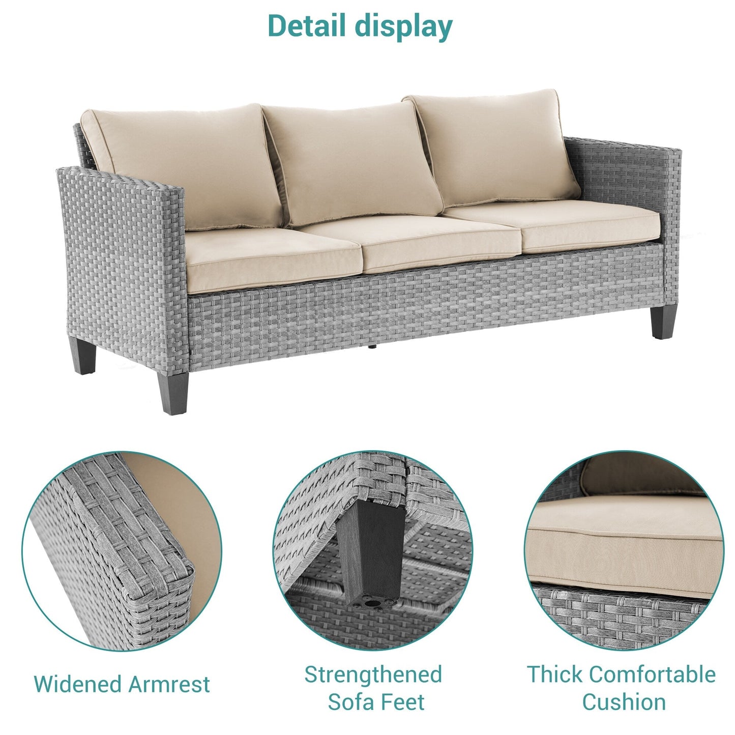 BONOSUKI Set di divani a dondolo girevoli da giardino da 6 pezzi in rattan grigio con tavolino laterale