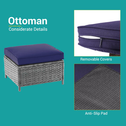 BONOSUKI Set di divani a dondolo girevoli da giardino da 6 pezzi in rattan grigio con tavolino laterale