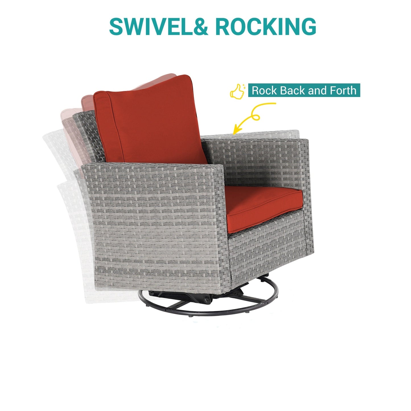 BONOSUKI Set di divani a dondolo girevoli da giardino da 6 pezzi in rattan grigio con tavolino laterale