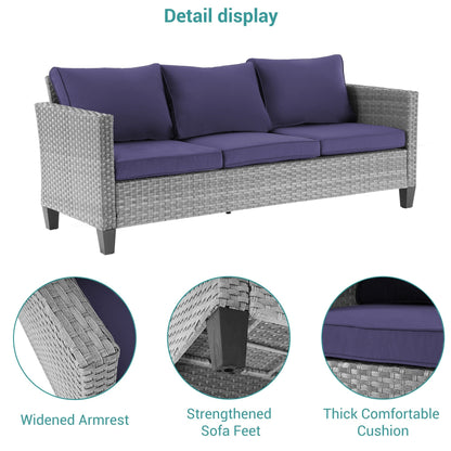 BONOSUKI Set di divani a dondolo girevoli da giardino da 6 pezzi in rattan grigio con tavolino laterale