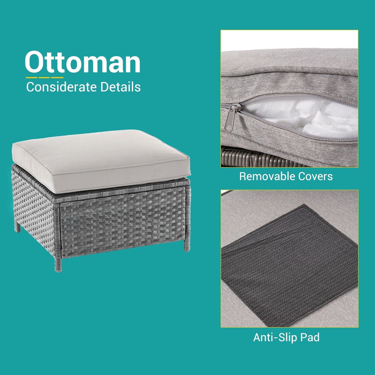 BONOSUKI Set di divani a dondolo girevoli da giardino da 6 pezzi in rattan grigio con tavolino laterale