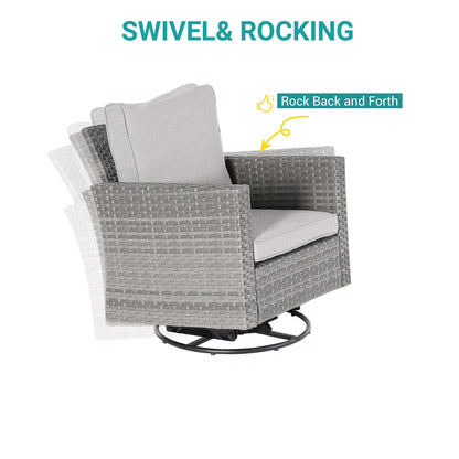 BONOSUKI Set di divani a dondolo girevoli da giardino da 6 pezzi in rattan grigio con tavolino laterale