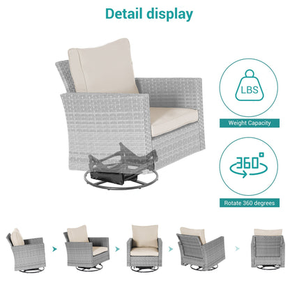 BONOSUKI Set di divani a dondolo girevoli da giardino da 6 pezzi in rattan grigio con tavolino laterale