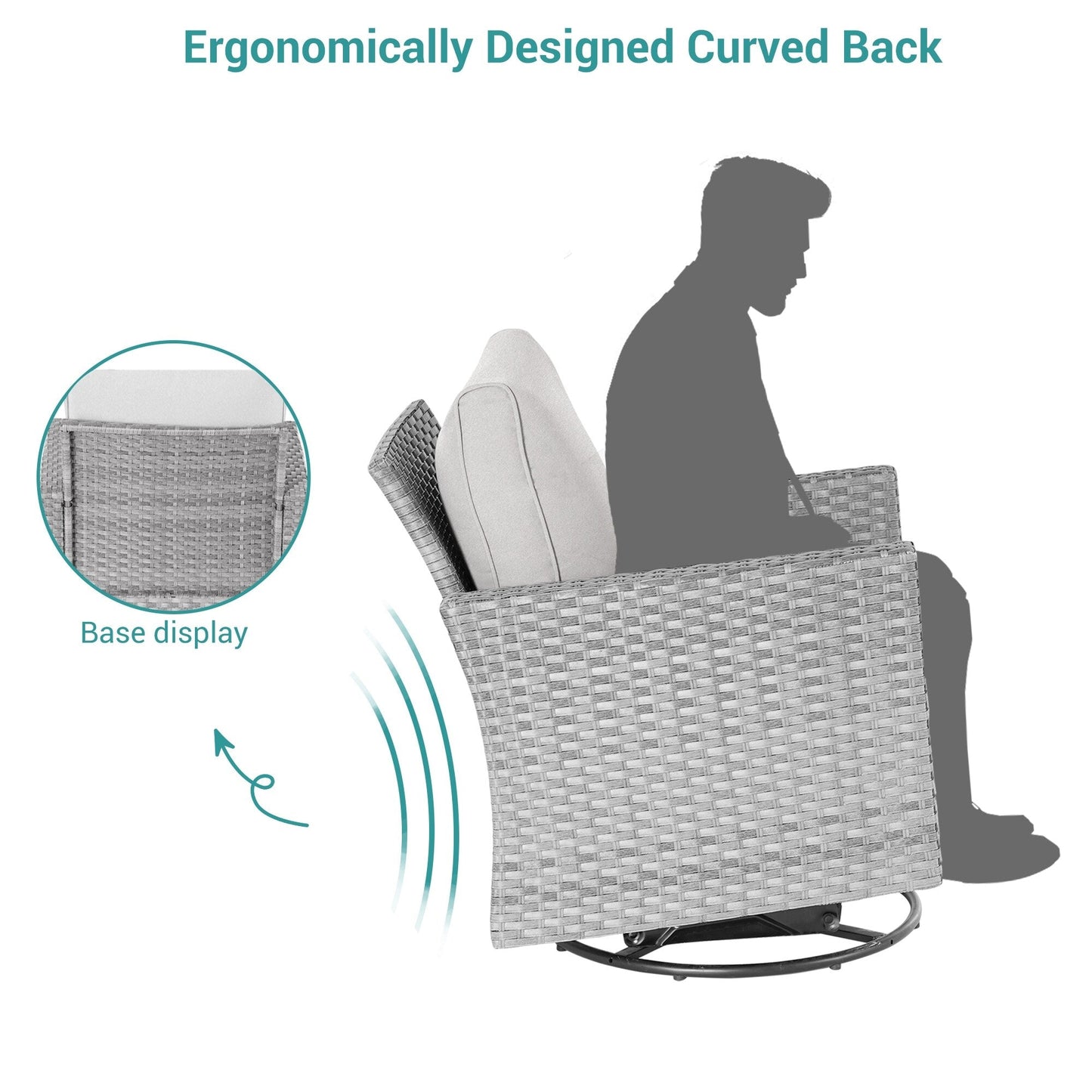 BONOSUKI Set di divani a dondolo girevoli da giardino da 6 pezzi in rattan grigio con tavolino laterale