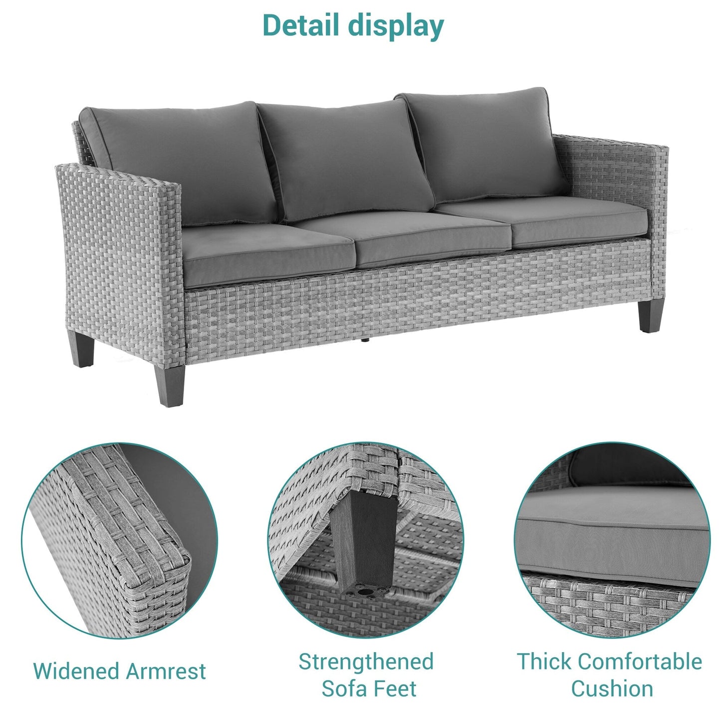 BONOSUKI Set di divani a dondolo girevoli da giardino da 6 pezzi in rattan grigio con tavolino laterale