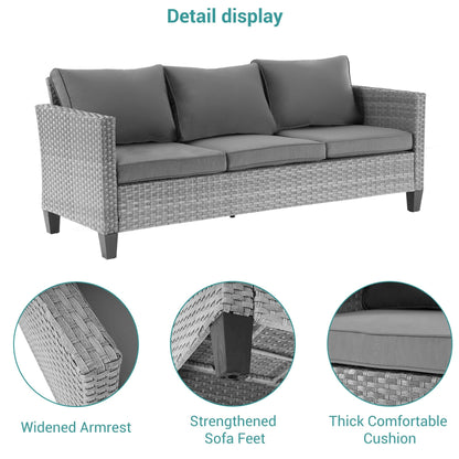 BONOSUKI Set di divani a dondolo girevoli da giardino da 6 pezzi in rattan grigio con tavolino laterale