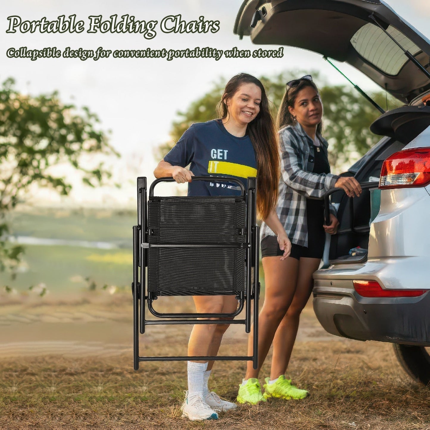 Set da pranzo pieghevole in metallo BOSSIN da 6 pezzi con ombrellone, tavolo e sedie per terrazza, prato, cortile
