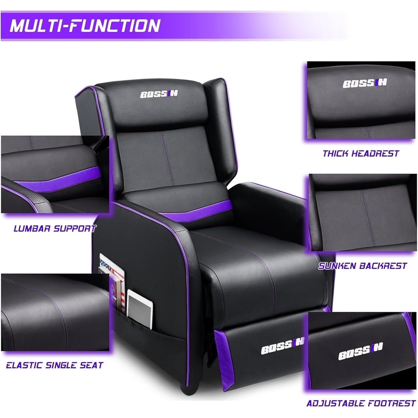 Divano reclinabile singolo ergonomico in pelle PU BOSSIN per soggiorno