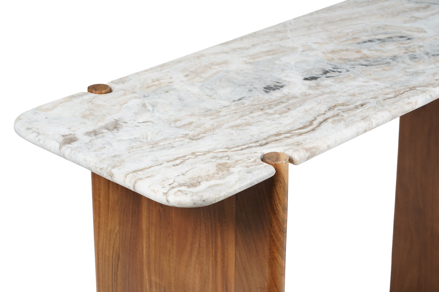 Puducherry - Consolle in legno di acacia e marmo bianco con venature