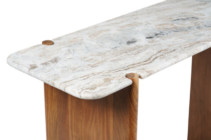 Puducherry - Consolle in legno di acacia e marmo bianco con venature