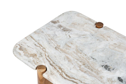 Puducherry - Consolle in legno di acacia e marmo bianco con venature