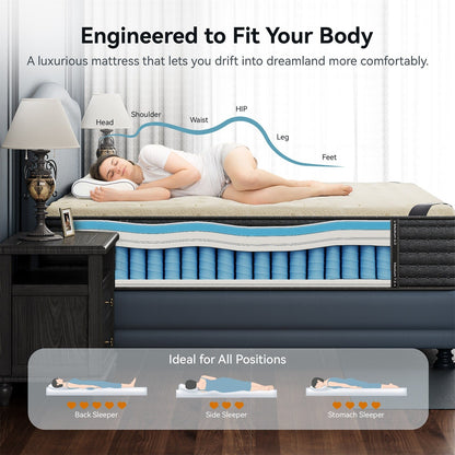 SweDrea 12 pollici. Lussuoso materasso ibrido bifacciale - Medio/Rigido con CertiPUR-US, SGS e OEKO-TEX