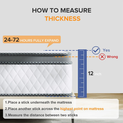 Materasso ibrido in memory foam SweDrea da 12 pollici con certificazione CertiPUR-US e Oeko-TEX, con assorbimento del carbone di bambù.