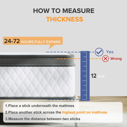 Materasso SweDrea in memory foam ibrido rigido da 12 pollici con certificazione CertiPUR-US e Oeko-TEX, dotato di molle rinforzate.