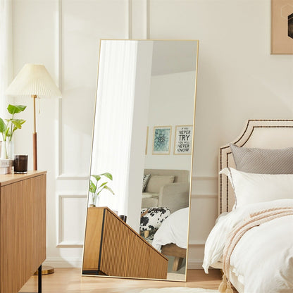 Specchio a figura intera con supporto, specchio da terra con cornice in lega di alluminio per camera da letto, specchio a figura intera da parete, guardaroba