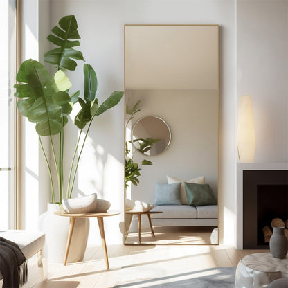 Specchio a figura intera con supporto, specchio da terra con cornice in lega di alluminio per camera da letto, specchio a figura intera da parete, guardaroba