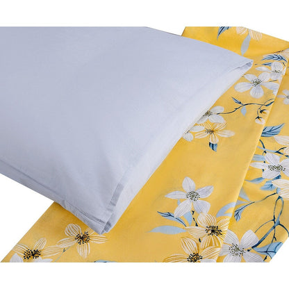 Set copripiumino in cotone giallo e grigio Bahar Cherry Blossom