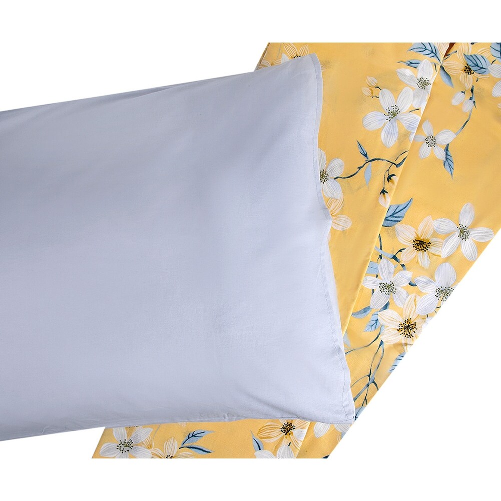 Set copripiumino in cotone giallo e grigio Bahar Cherry Blossom