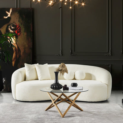 Divano Baker Mid-Century rivestito in tessuto bouclé francese color crema