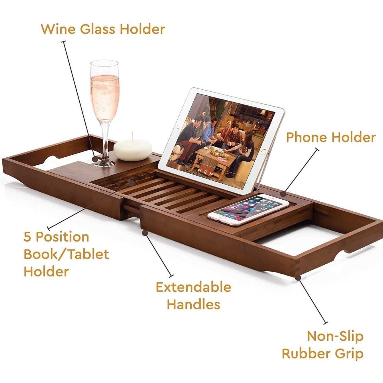 Vassoio per vasca da bagno - Vassoio regolabile in bambù per vasca da bagno - Vassoio pieghevole per vasca da bagno in legno - Accessori per il bagno