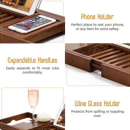 Vassoio per vasca da bagno - Vassoio regolabile in bambù per vasca da bagno - Vassoio pieghevole per vasca da bagno in legno - Accessori per il bagno