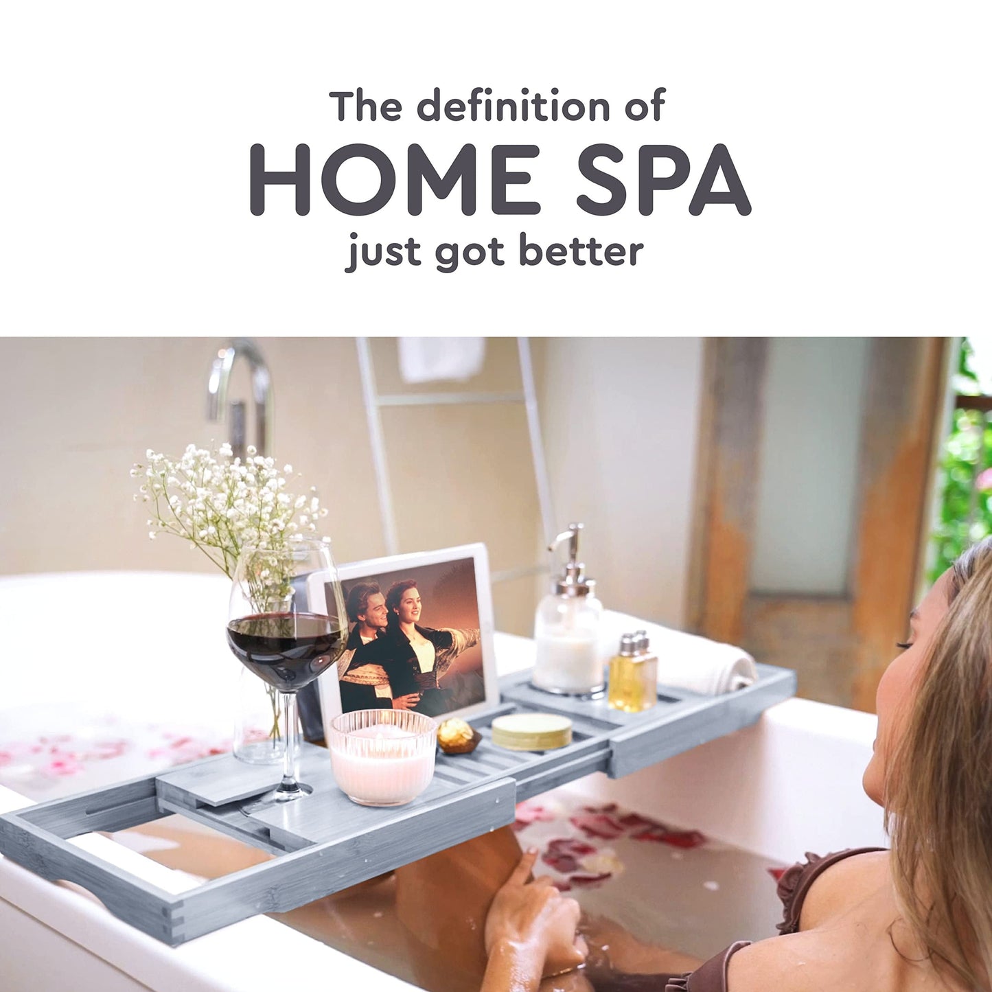 Vassoio per vasca da bagno - Vassoio regolabile in bambù per vasca da bagno - Vassoio pieghevole per vasca da bagno in legno - Accessori per il bagno