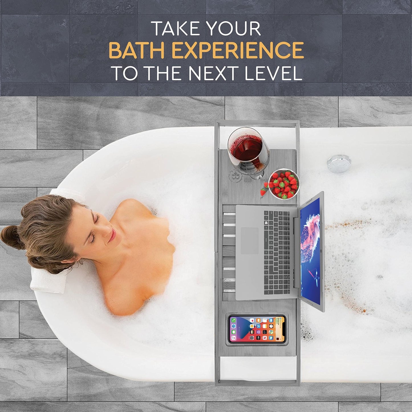 Vassoio per vasca da bagno - Vassoio regolabile in bambù per vasca da bagno - Vassoio pieghevole per vasca da bagno in legno - Accessori per il bagno