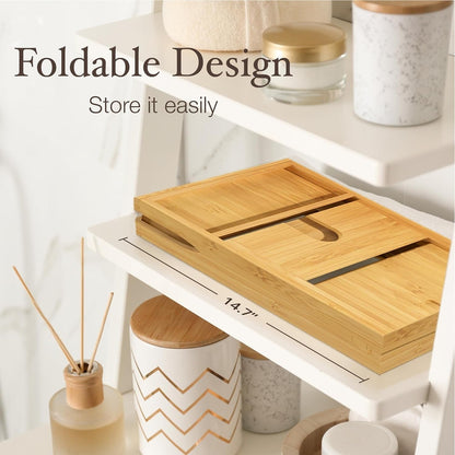 Vassoio per vasca da bagno in bambù - Vassoio espandibile per vasca, porta libri e tablet - Tavolo da bagno, vassoio per vasca, portaoggetti per vasca, design pieghevole