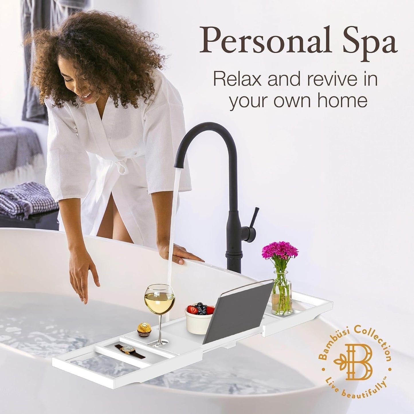 Vassoio per vasca da bagno in bambù - Vassoio espandibile per vasca, porta libri e tablet - Tavolo da bagno, vassoio per vasca, portaoggetti per vasca, design pieghevole