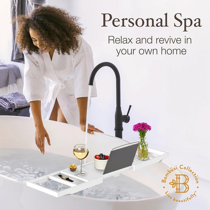 Vassoio per vasca da bagno in bambù - Vassoio espandibile per vasca, porta libri e tablet - Tavolo da bagno, vassoio per vasca, portaoggetti per vasca, design pieghevole