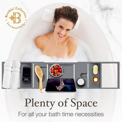 Vassoio per vasca da bagno in bambù - Vassoio espandibile per vasca, porta libri e tablet - Tavolo da bagno, vassoio per vasca, portaoggetti per vasca, design pieghevole