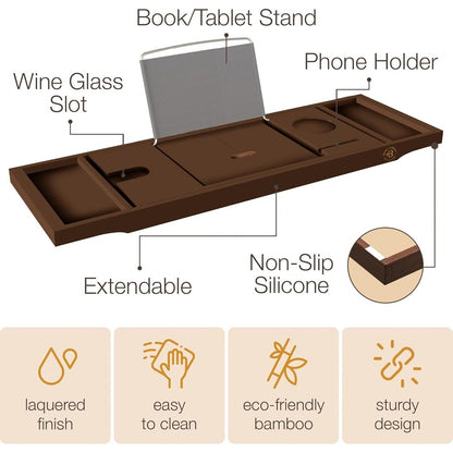 Vassoio per vasca da bagno in bambù - Vassoio espandibile per vasca, porta libri e tablet - Tavolo da bagno, vassoio per vasca, portaoggetti per vasca, design pieghevole