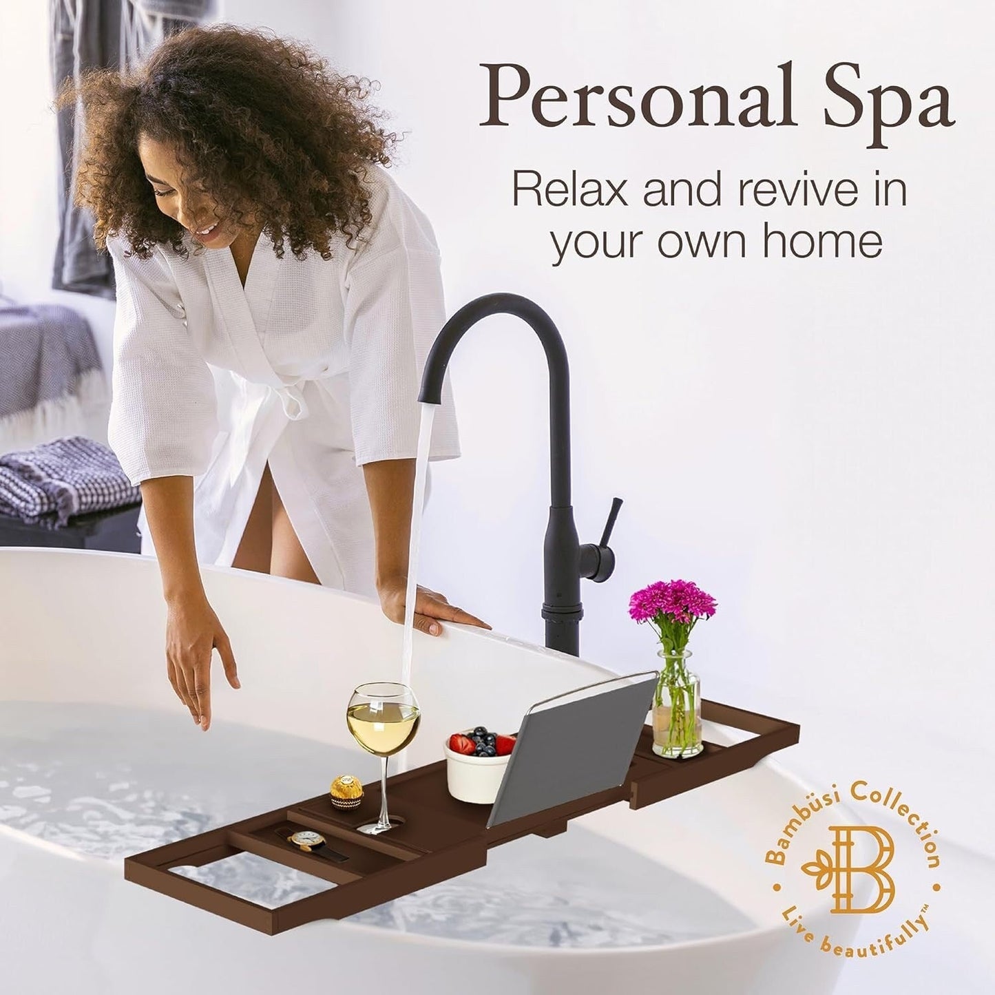 Vassoio per vasca da bagno in bambù - Vassoio espandibile per vasca, porta libri e tablet - Tavolo da bagno, vassoio per vasca, portaoggetti per vasca, design pieghevole