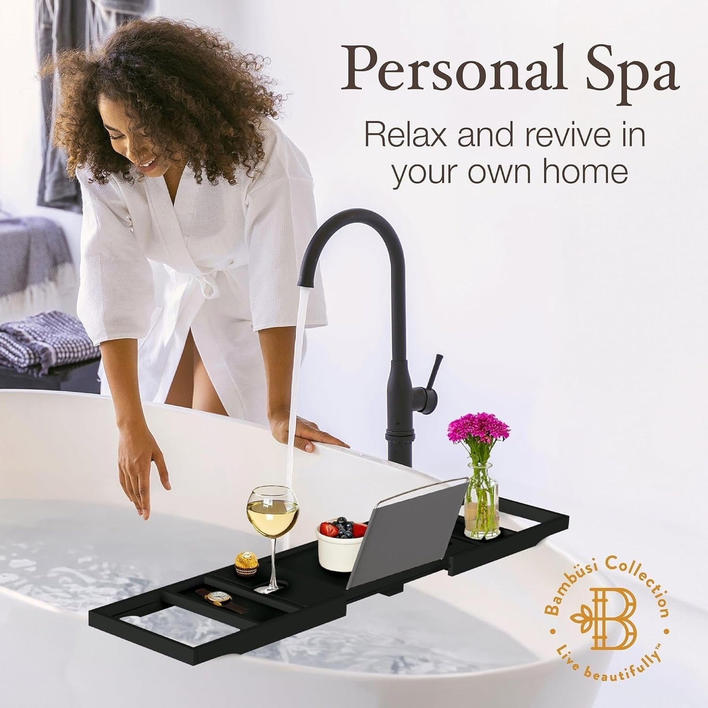 Vassoio per vasca da bagno in bambù - Vassoio espandibile per vasca, porta libri e tablet - Tavolo da bagno, vassoio per vasca, portaoggetti per vasca, design pieghevole