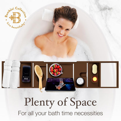 Vassoio per vasca da bagno in bambù - Vassoio espandibile per vasca, porta libri e tablet - Tavolo da bagno, vassoio per vasca, portaoggetti per vasca, design pieghevole