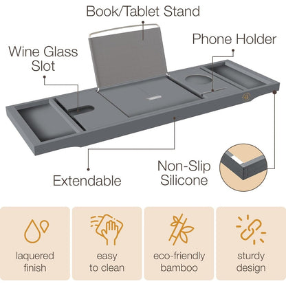 Vassoio per vasca da bagno in bambù - Vassoio espandibile per vasca, porta libri e tablet - Tavolo da bagno, vassoio per vasca, portaoggetti per vasca, design pieghevole