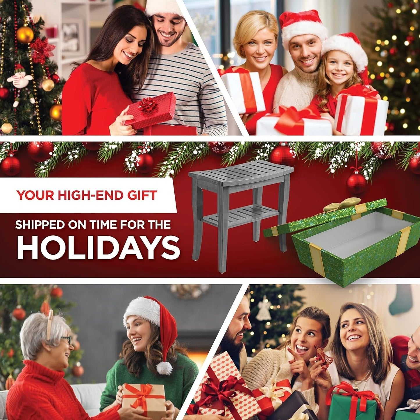 Sgabello da doccia in bambù per spa - Seduta in legno a 2 livelli, poggiapiedi, sgabello da barba con piedini antiscivolo + ripiano portaoggetti