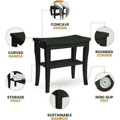 Sgabello da doccia in bambù per spa - Seduta in legno a 2 livelli, poggiapiedi, sgabello da barba con piedini antiscivolo + ripiano portaoggetti