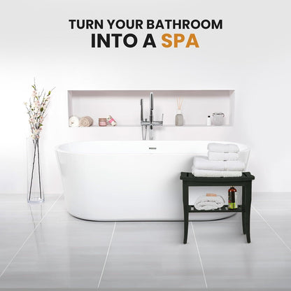 Sgabello da doccia in bambù per spa - Seduta in legno a 2 livelli, poggiapiedi, sgabello da barba con piedini antiscivolo + ripiano portaoggetti