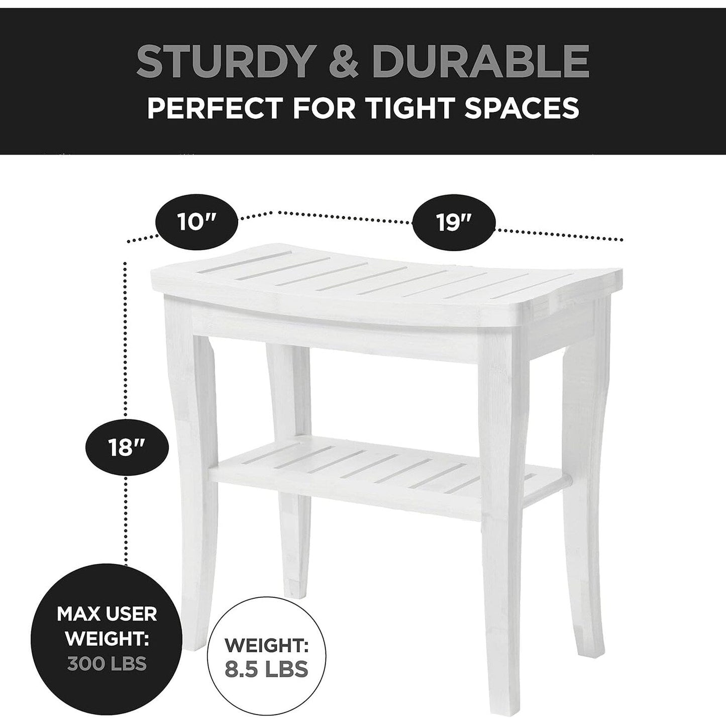 Sgabello da doccia in bambù per spa - Seduta in legno a 2 livelli, poggiapiedi, sgabello da barba con piedini antiscivolo + ripiano portaoggetti