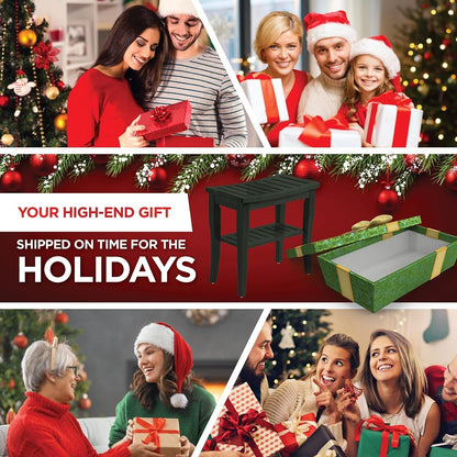 Sgabello da doccia in bambù per spa - Seduta in legno a 2 livelli, poggiapiedi, sgabello da barba con piedini antiscivolo + ripiano portaoggetti