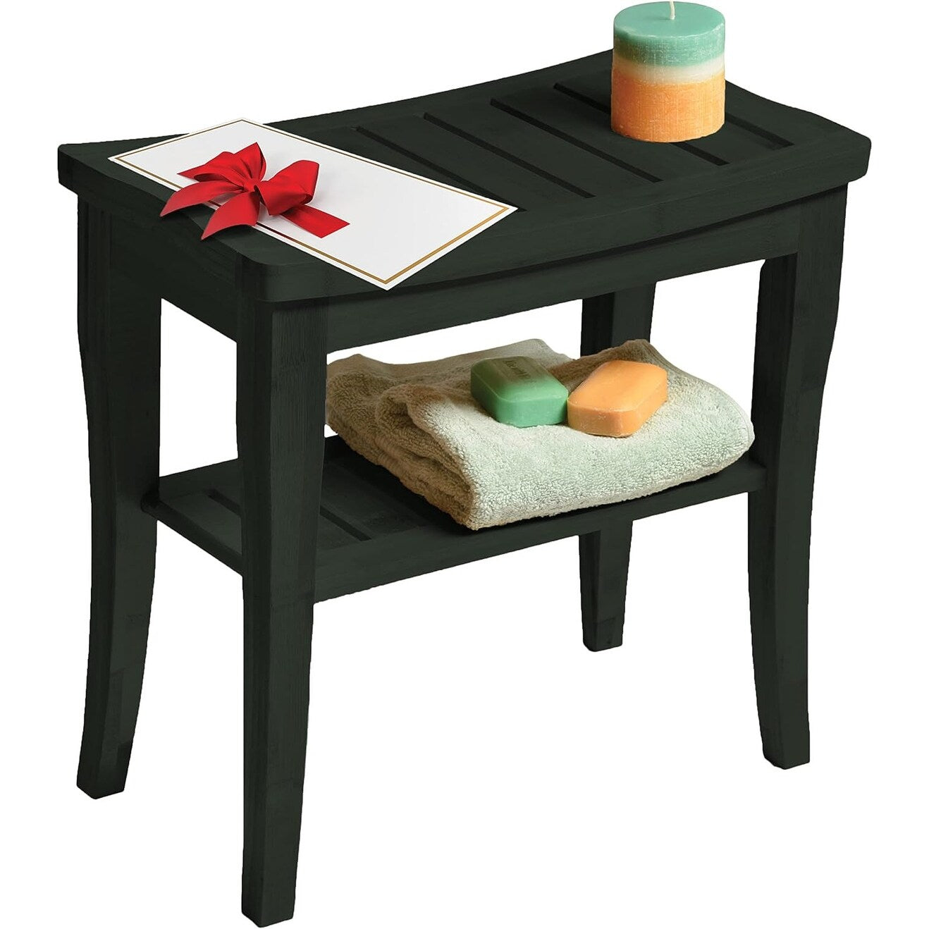 Sgabello da doccia in bambù per spa - Seduta in legno a 2 livelli, poggiapiedi, sgabello da barba con piedini antiscivolo + ripiano portaoggetti