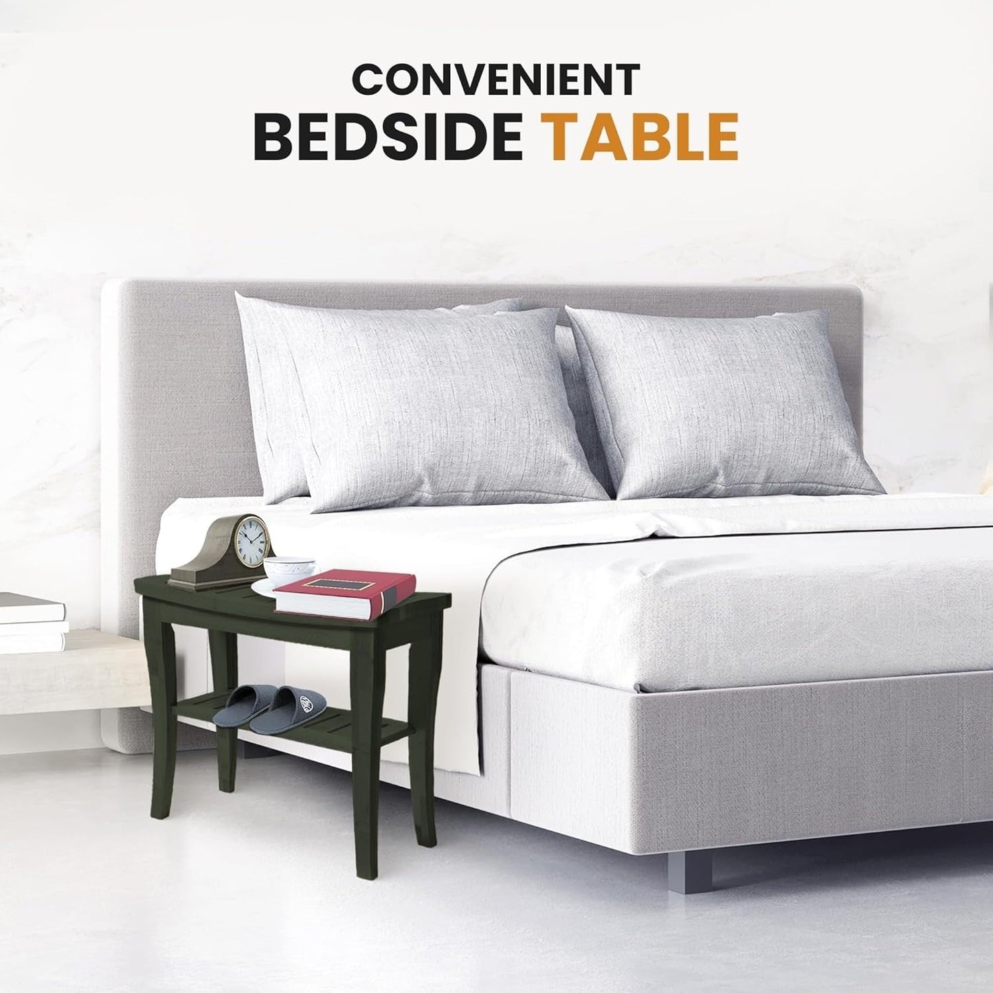 Sgabello da doccia in bambù per spa - Seduta in legno a 2 livelli, poggiapiedi, sgabello da barba con piedini antiscivolo + ripiano portaoggetti