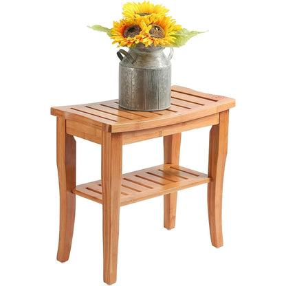 Sgabello da doccia in bambù per spa - Seduta in legno a 2 livelli, poggiapiedi, sgabello da barba con piedini antiscivolo + ripiano portaoggetti