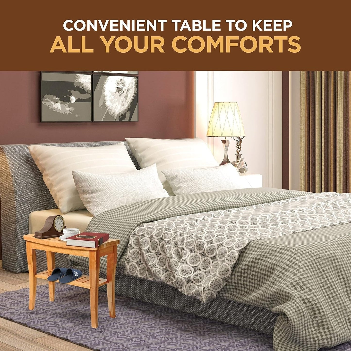 Sgabello da doccia in bambù per spa - Seduta in legno a 2 livelli, poggiapiedi, sgabello da barba con piedini antiscivolo + ripiano portaoggetti