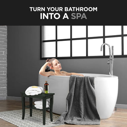 Sgabello da doccia in bambù per spa - Seduta in legno a 2 livelli, poggiapiedi, sgabello da barba con piedini antiscivolo + ripiano portaoggetti